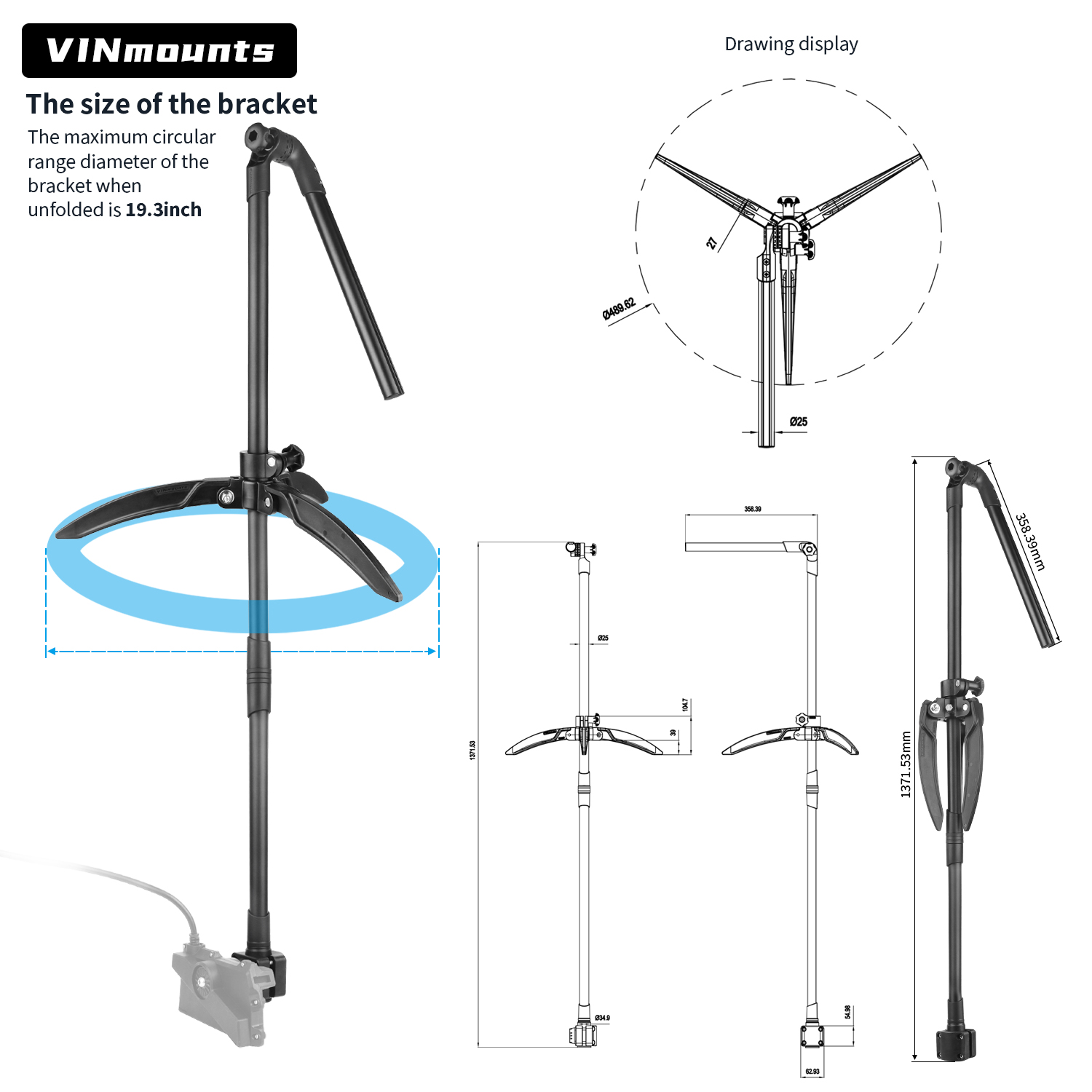Fish Finder Mount - Montagem de pólo do transdutor de